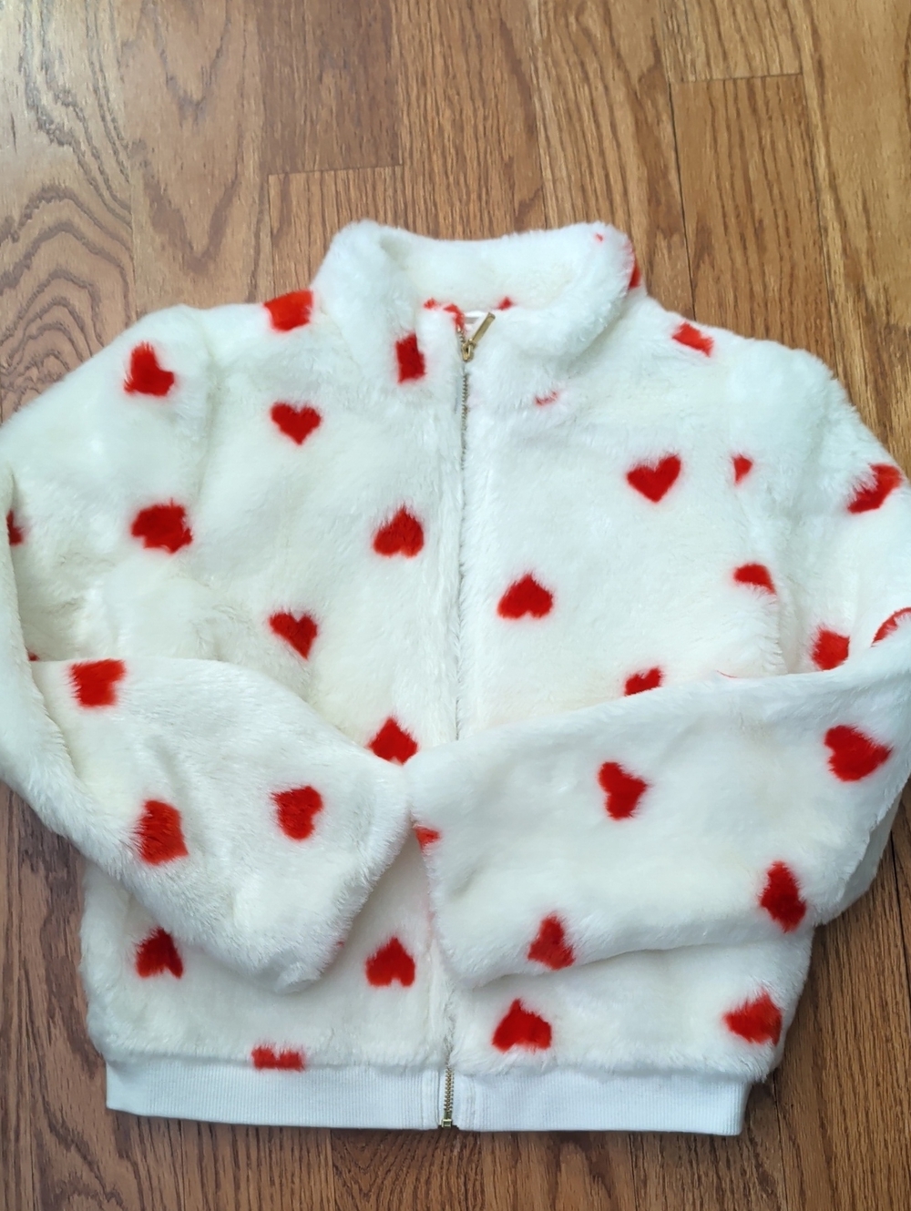 Janie and Jack Plush Heart Zip Jacket - White with Red Hearts